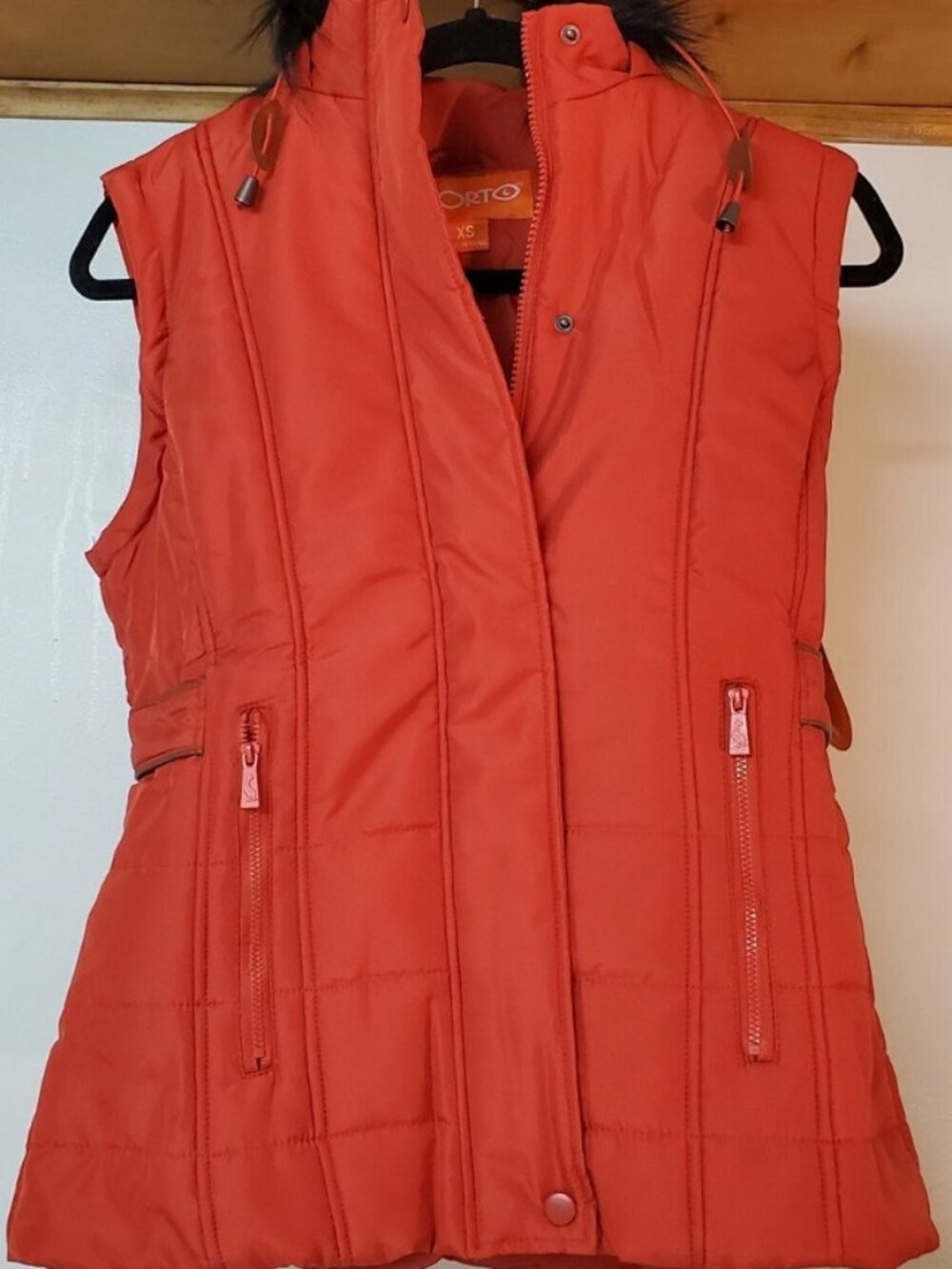 Sporto Quilted Hooded Vest Jacket in CLAY (Red) Women XS -Fall/Spring -NEW